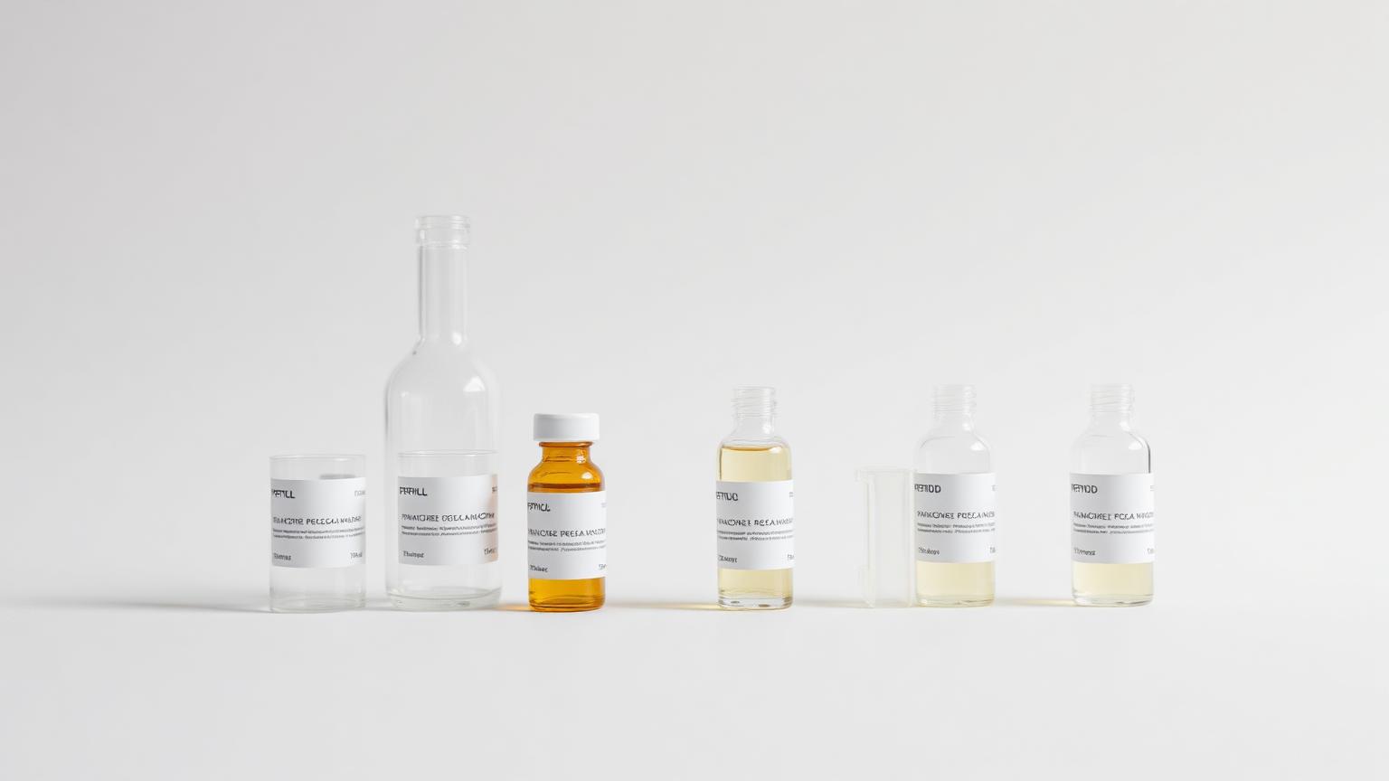 Laboratory glassware and research vials on a clean background